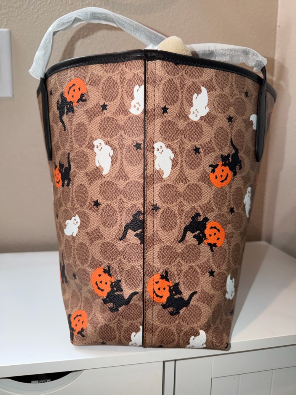 Coach Brown Halloween Pumpkin & Ghost Print Tote - Picture 2 of 8